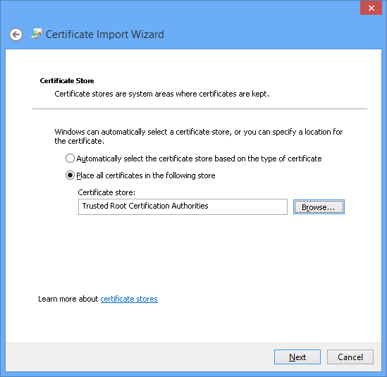 How to install Windows 8 Certificate in your local computer - step 5