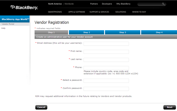 BB Vendor Registration account