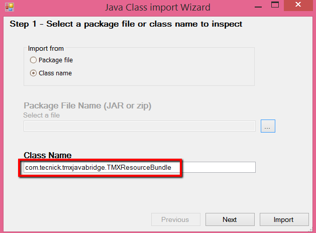 Java Import Wizard - Class Name