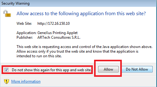 Allow Java application execution