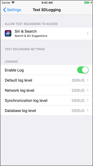 Logging - iOS - Application Settings
