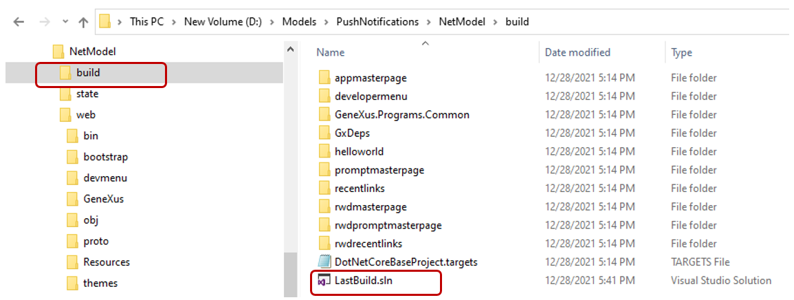 NET Core build directory