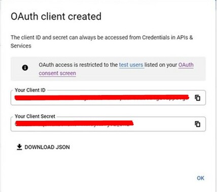 OAuth Client created.