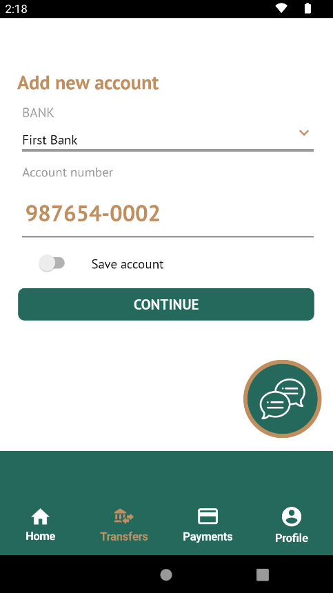 First Bank sample Android - Moneytransfer_Step03