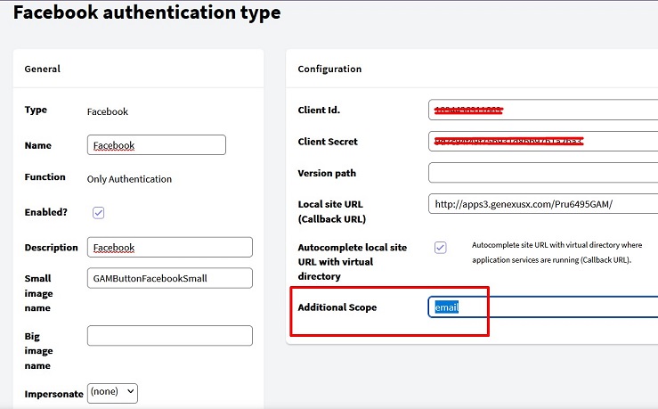 GAM Facebook Authentication Type : Email Additional Scope - v18
