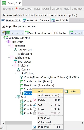 Add order in Orders node for Fiori FOr web - Simple worklist for global actions - Without WWSD
