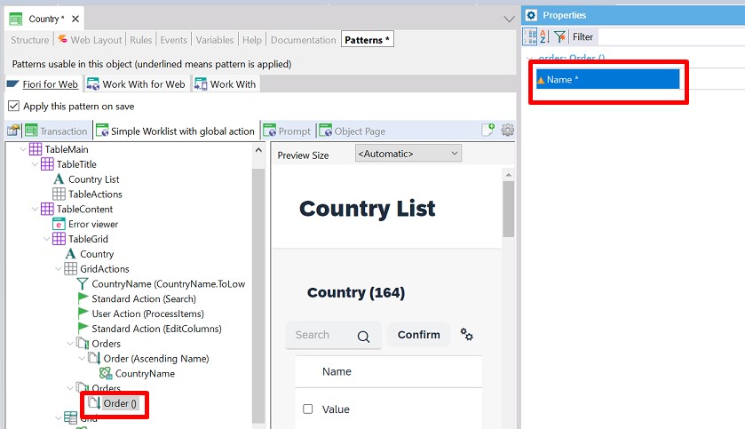 Name property in orders node for Fiori for web, Simpleworklist with global action - Horizon v18u4