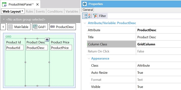 Column Class to style the columns of a Grid - v18u5 Product Transaction