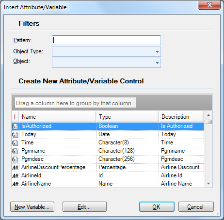 AttributeVariable control Selector